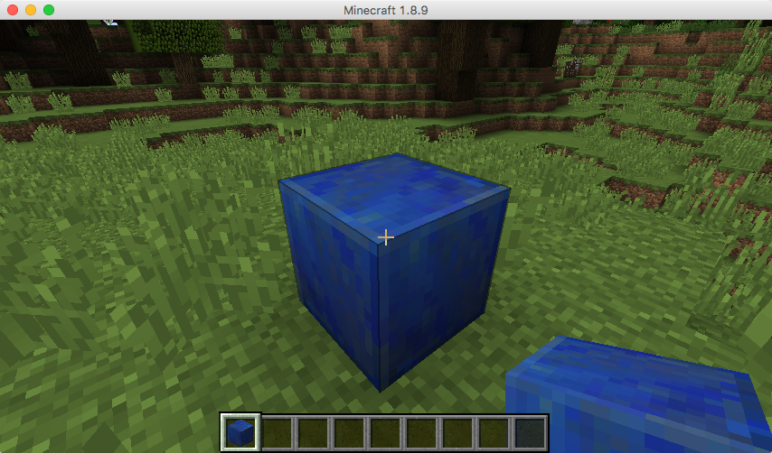 The black and purple item in the hotbar has been replaced by what appears to be a lapis block