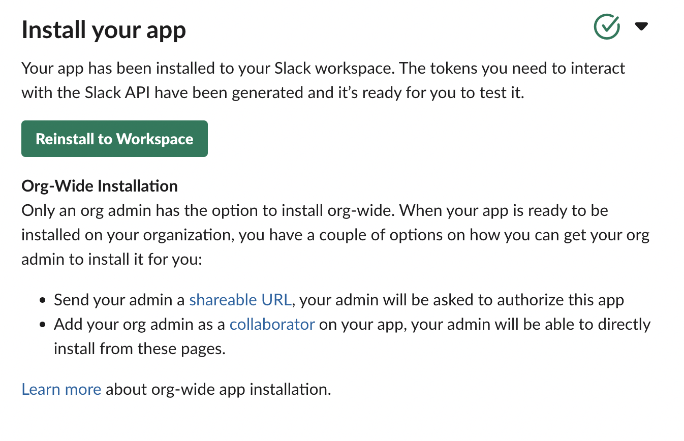 Screenshot of reinstall your app page