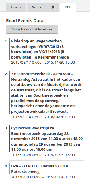 Road Events Data result list