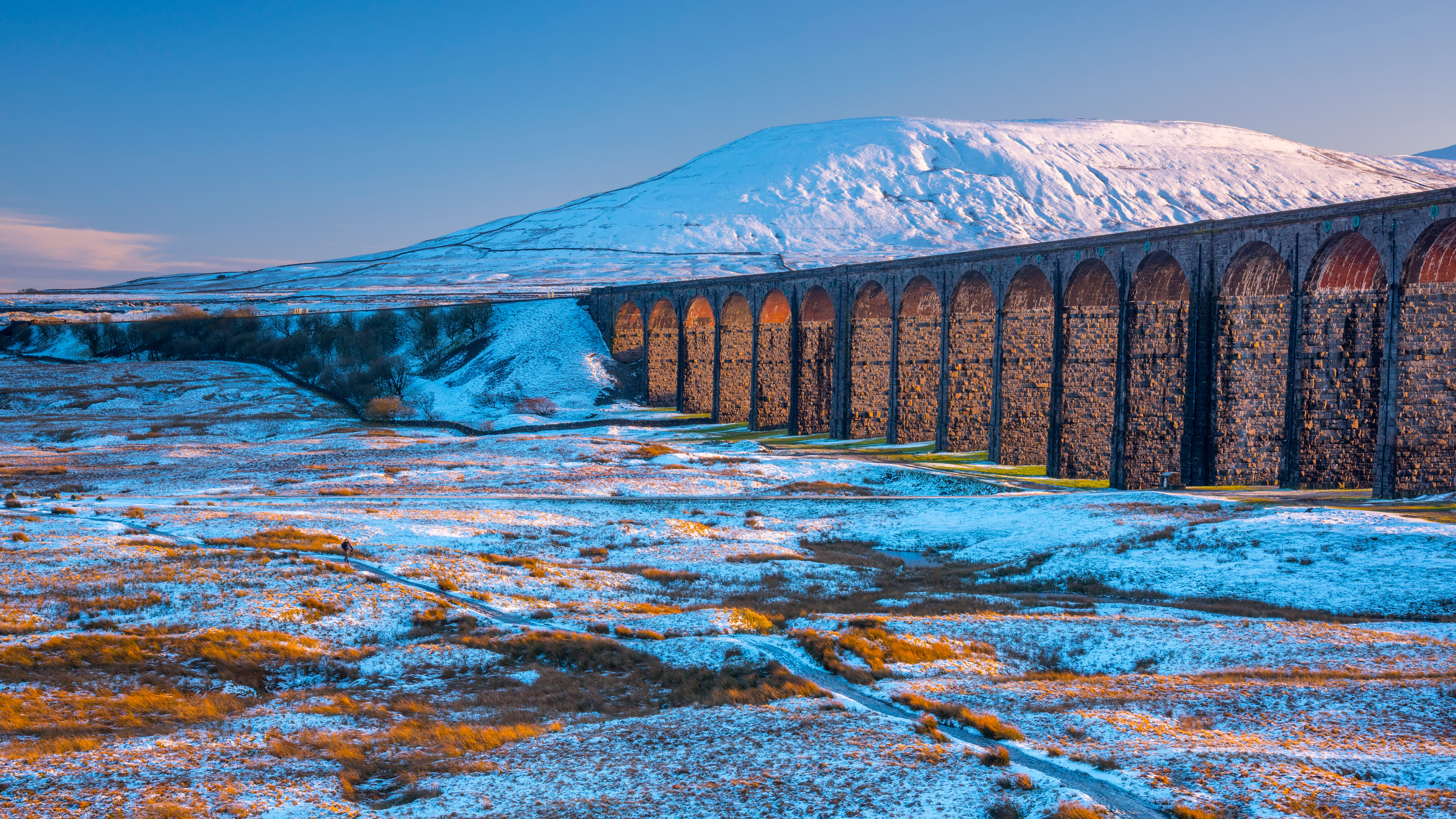 Ribblehead Viaduct and Ingleborough mountain, North Yorkshire, England