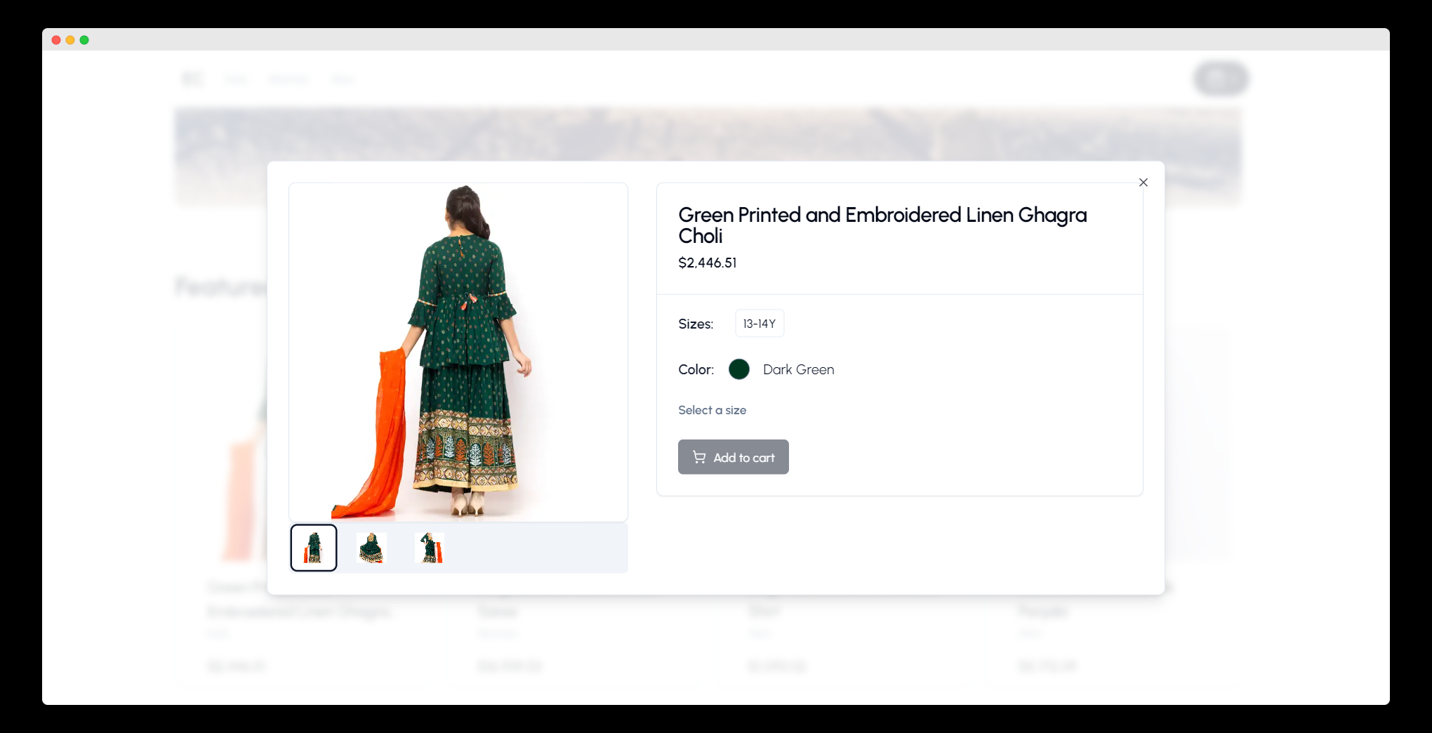 Product overview modal