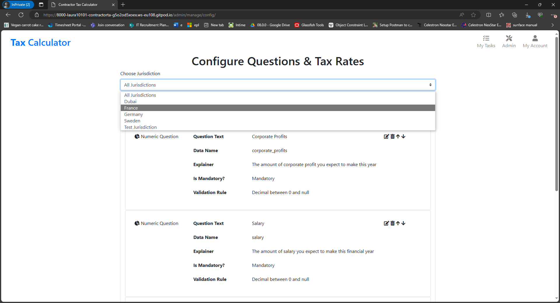 Selecting jurisdictions in the config app