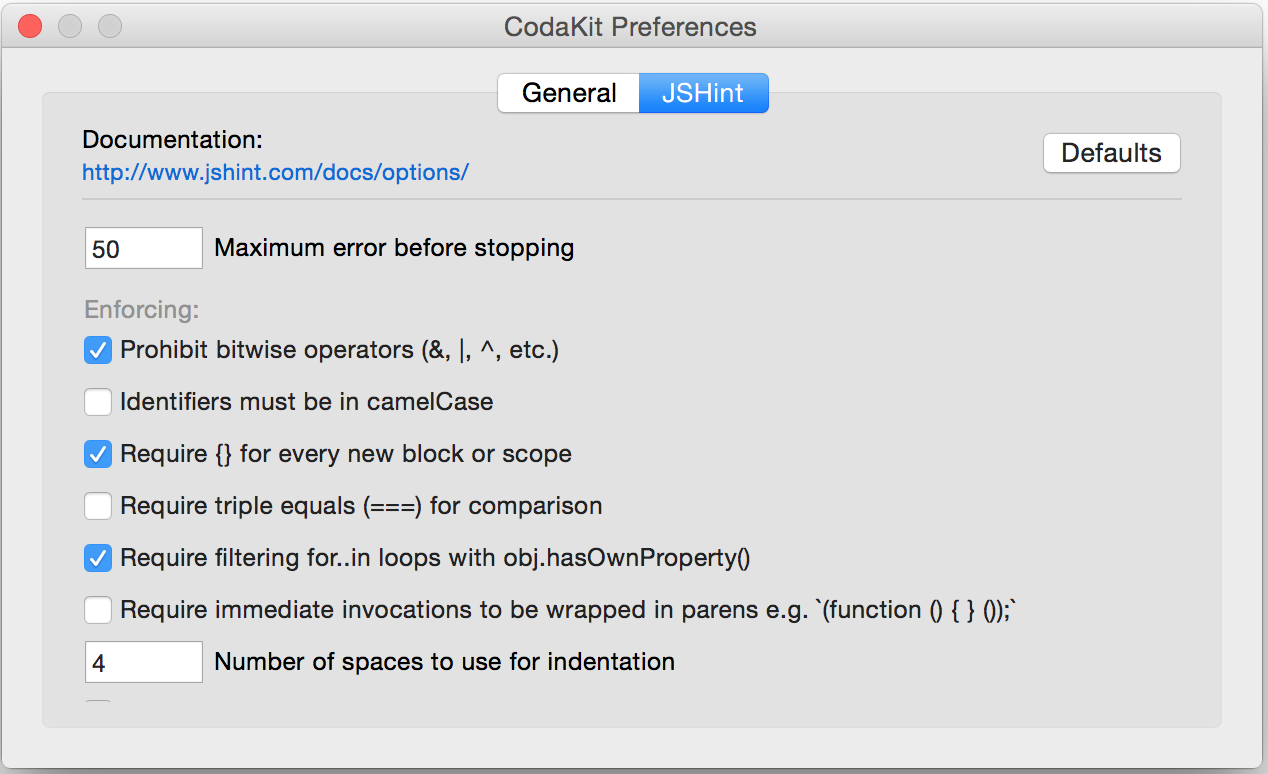 Preferences -> JSHint