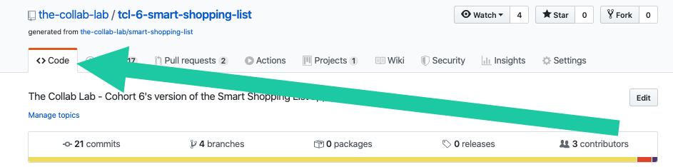 screenshot of "Code" tab on GitHub