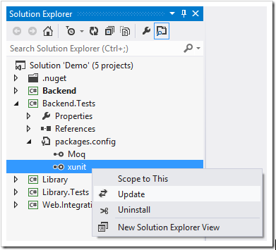 Update/Uninstall from Solution Explorer