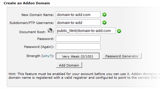 Creating an Addon Domain in cPanel