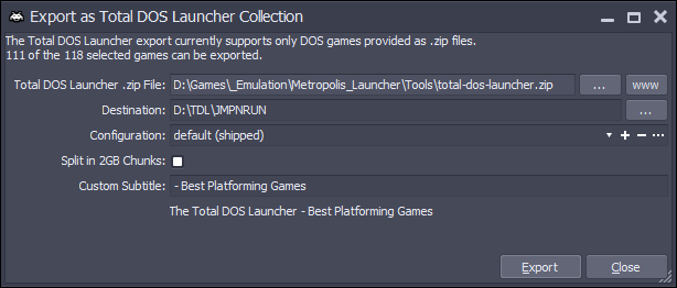 Export as Total DOS Launcher Collection