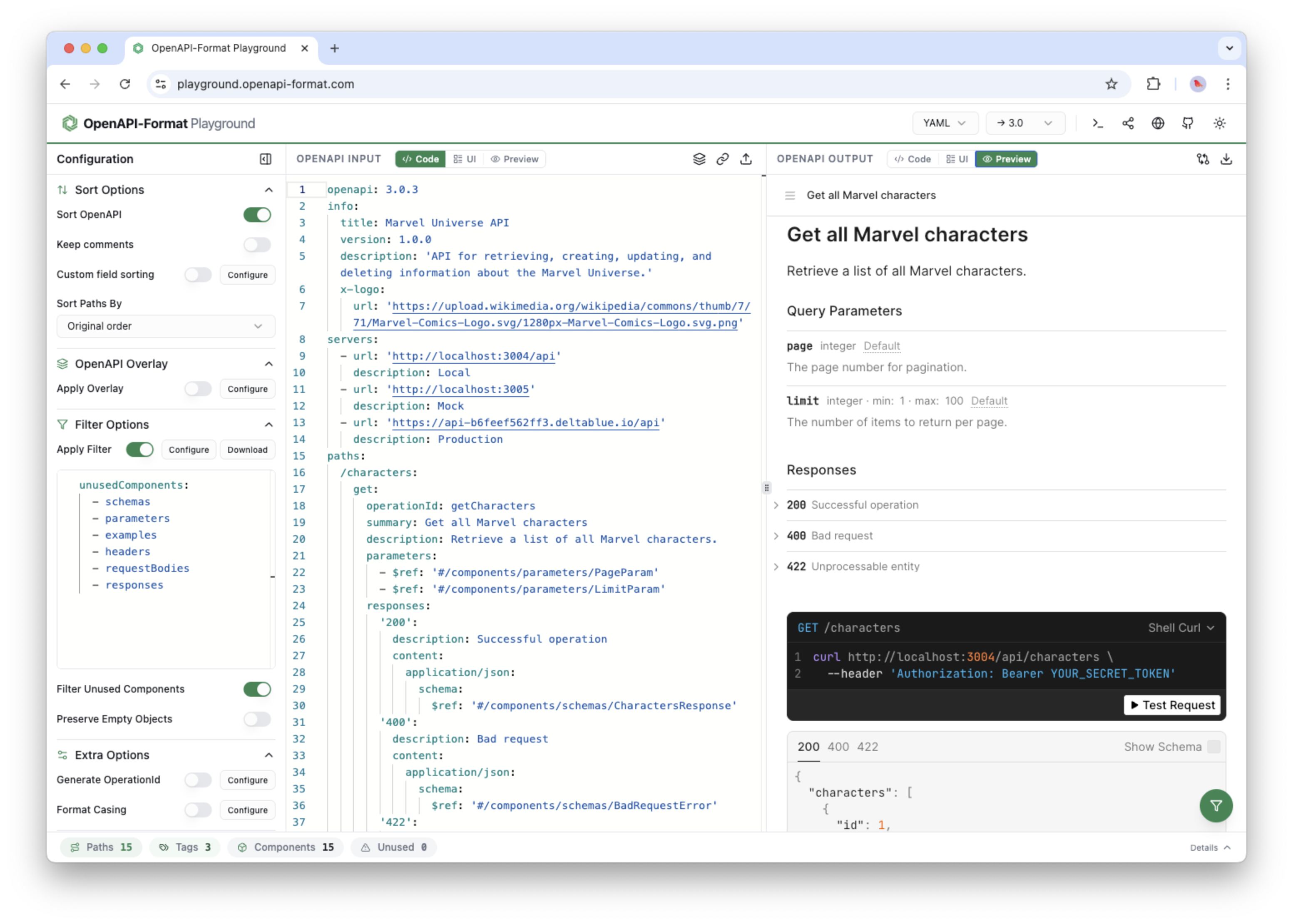 OpenAPI-format Playground preview view