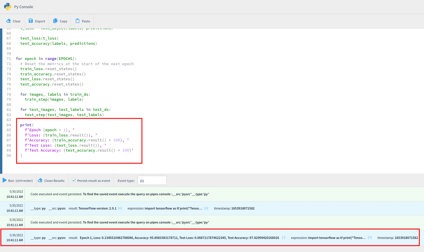 Tensorflow and Keras machine learning libraries code execution