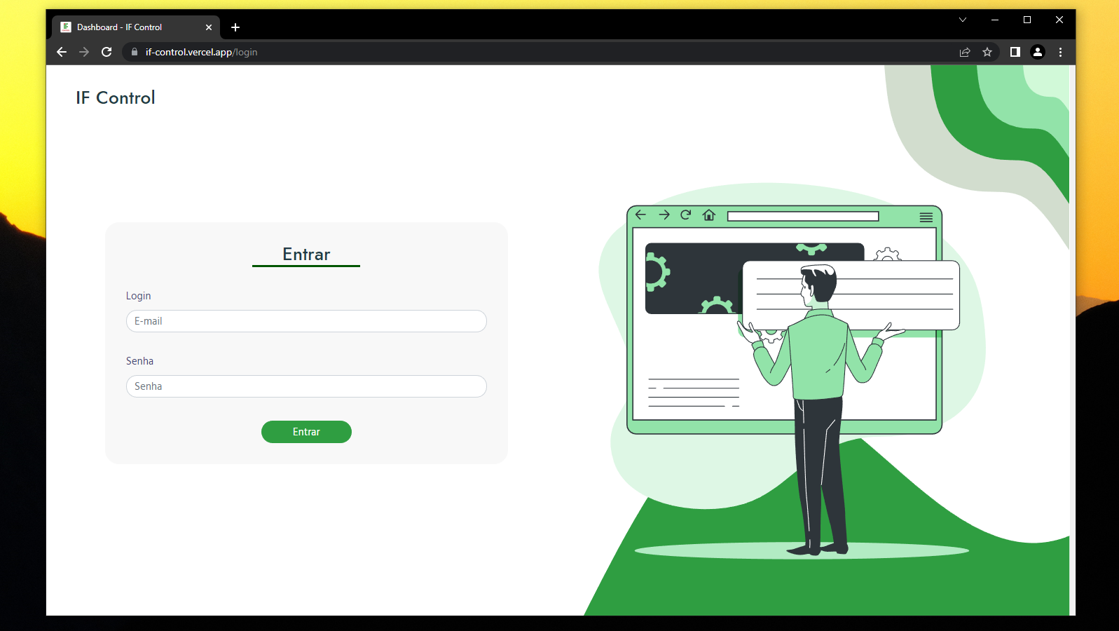 Tela de login da dashboard do IF Control