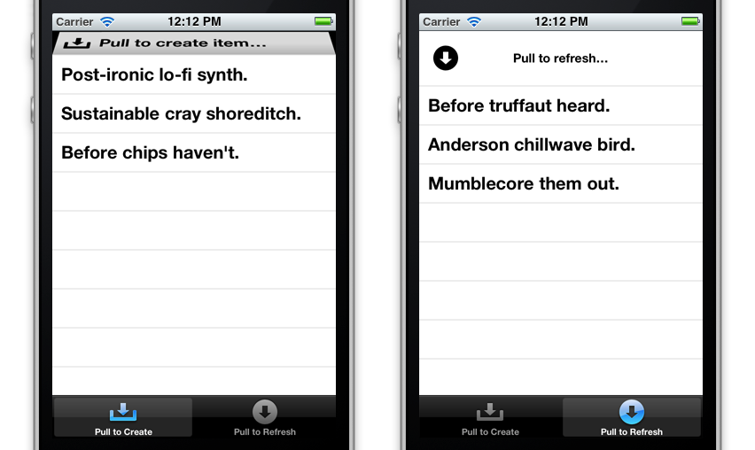 Pull to create / pull to refresh
