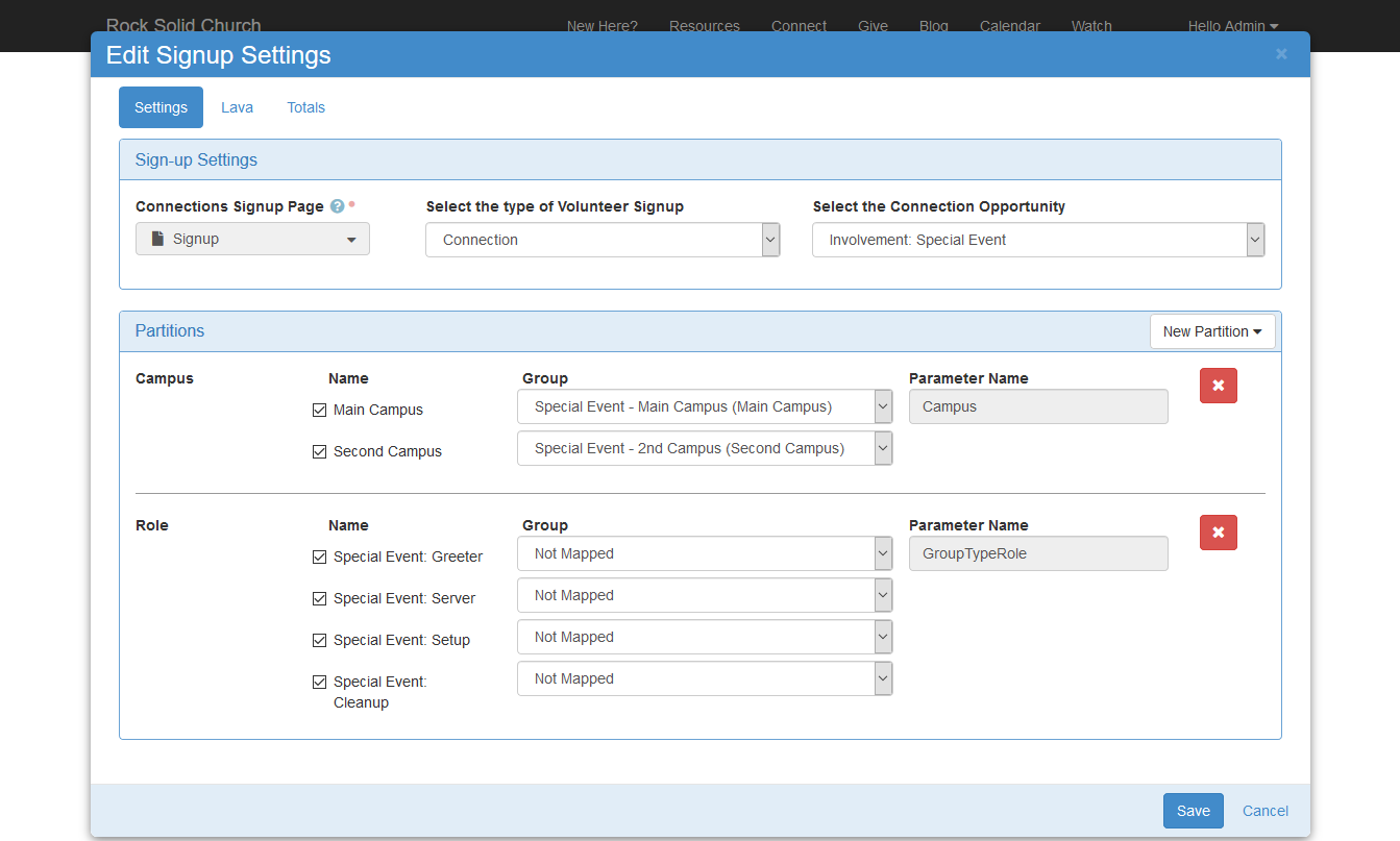 Signup Wizard Block Settings