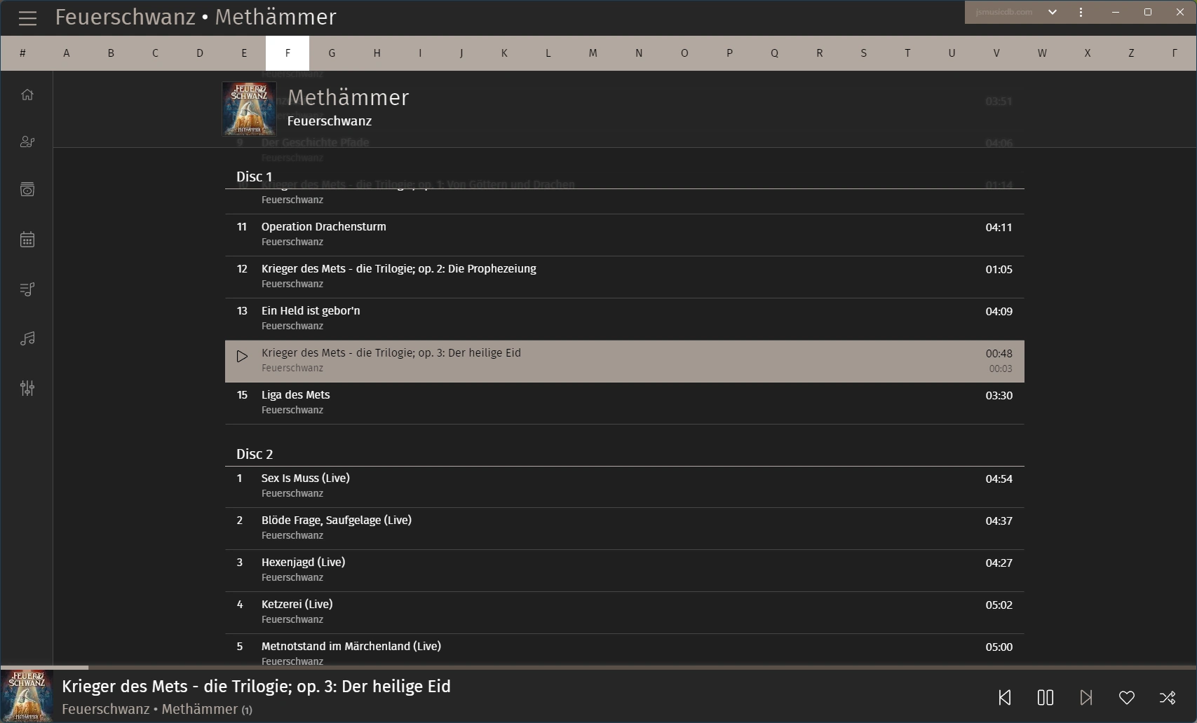 Screenshot of JSMusicDB showing Mini album details on scroll