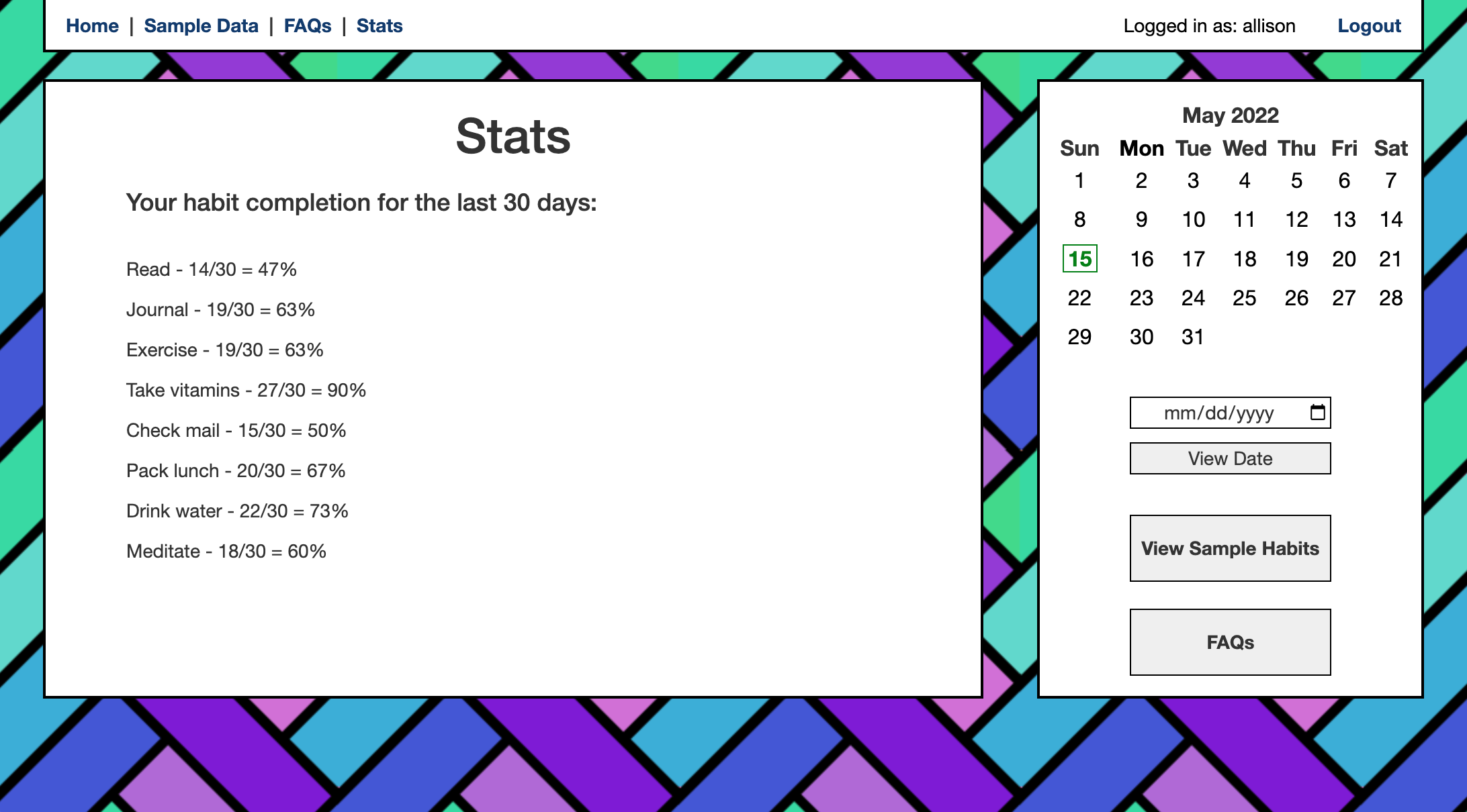 Github allisongoldstein habit tracker