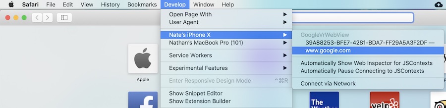 Mac Safari develop menu