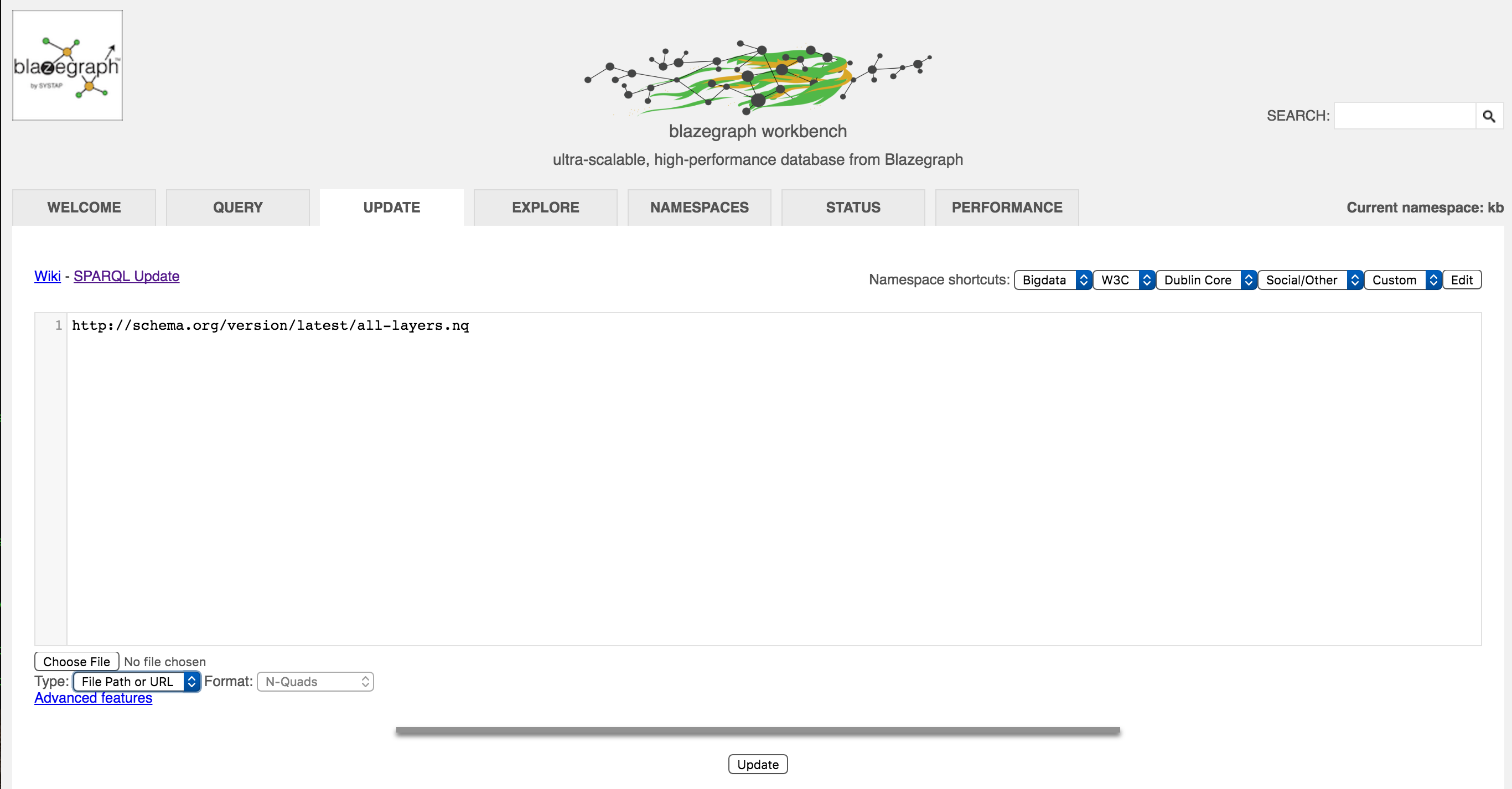 Initial blazegraph data loading screen