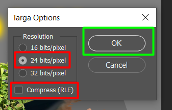 24-Bit Uncompressed TARGA