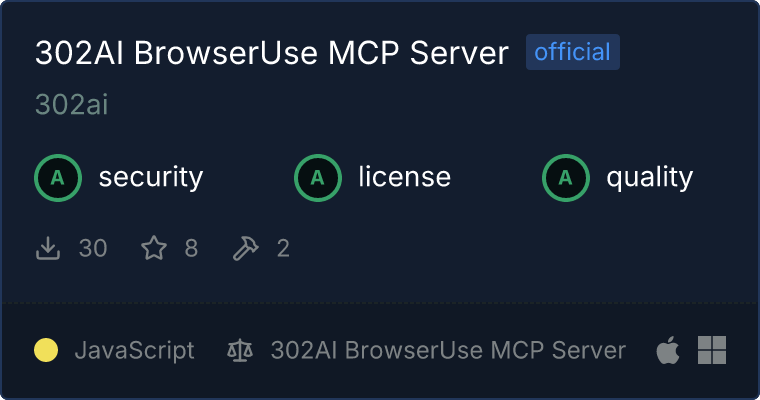 302AI BrowserUse Server MCP server