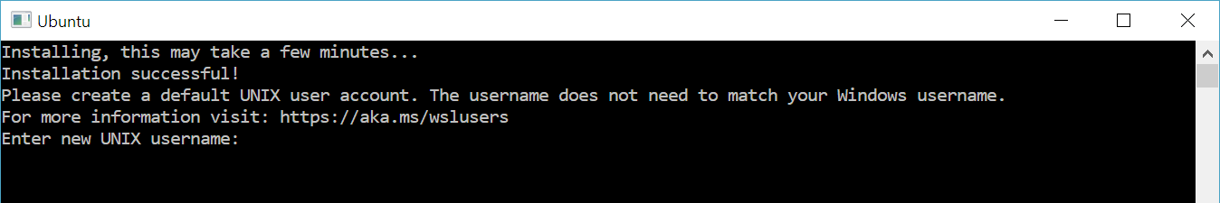 a terminal showing input for user account info on WSL 2