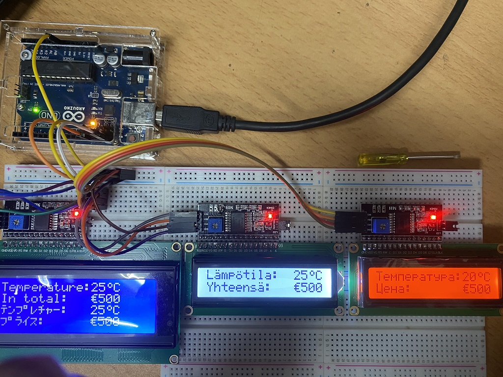 Triple I2C LCDs multilingual