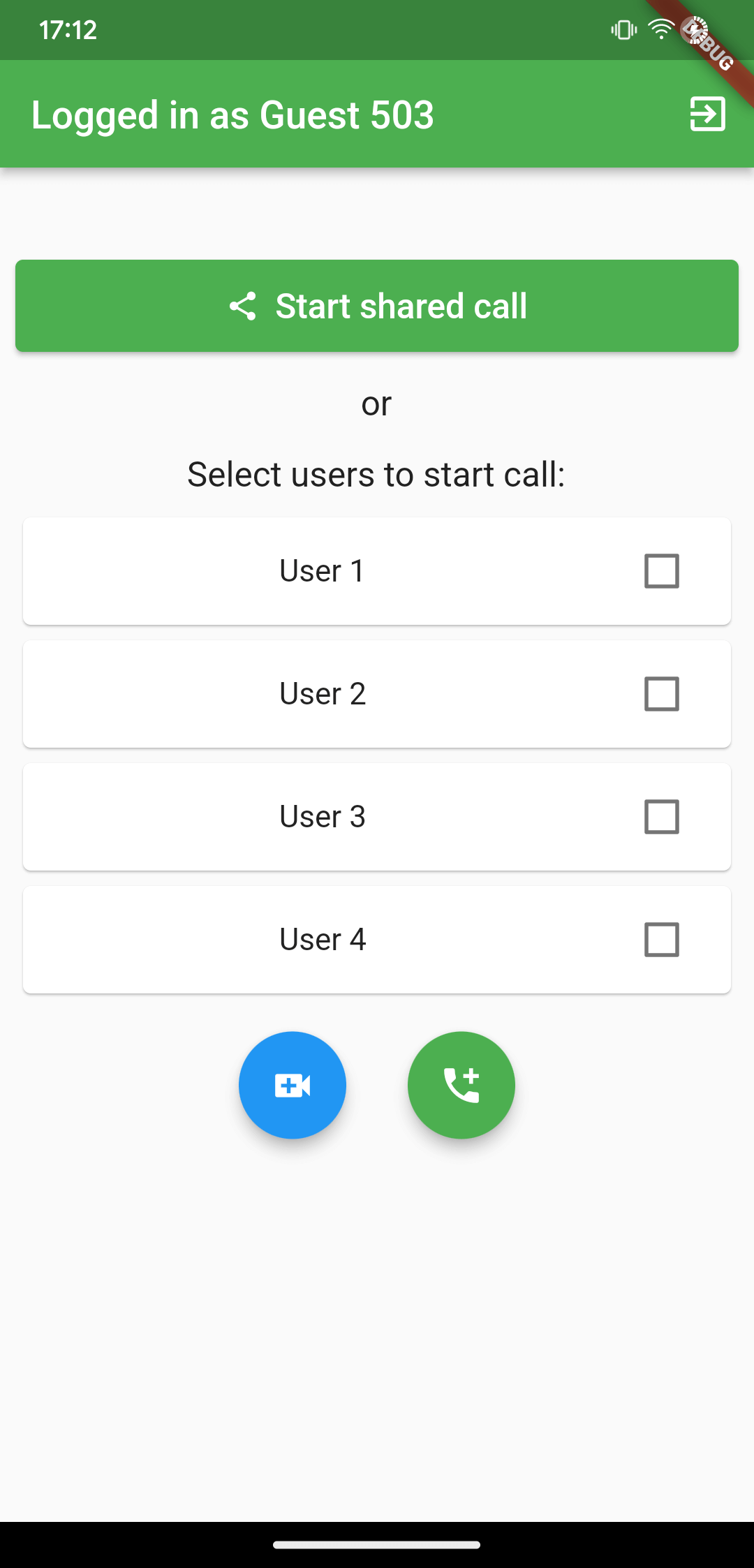 Flutter Conference Calls code sample, select users