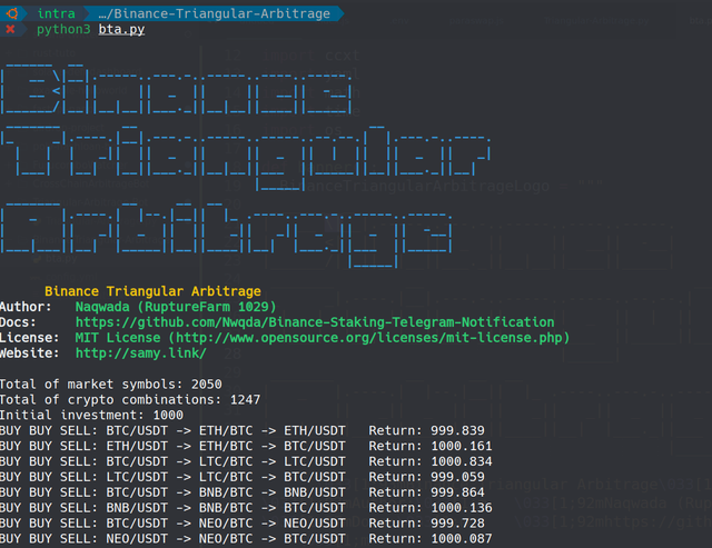 Binance Triangular Arbitrage trading bot