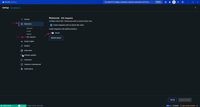 Enable Ubuntu from Resources > WSL integation