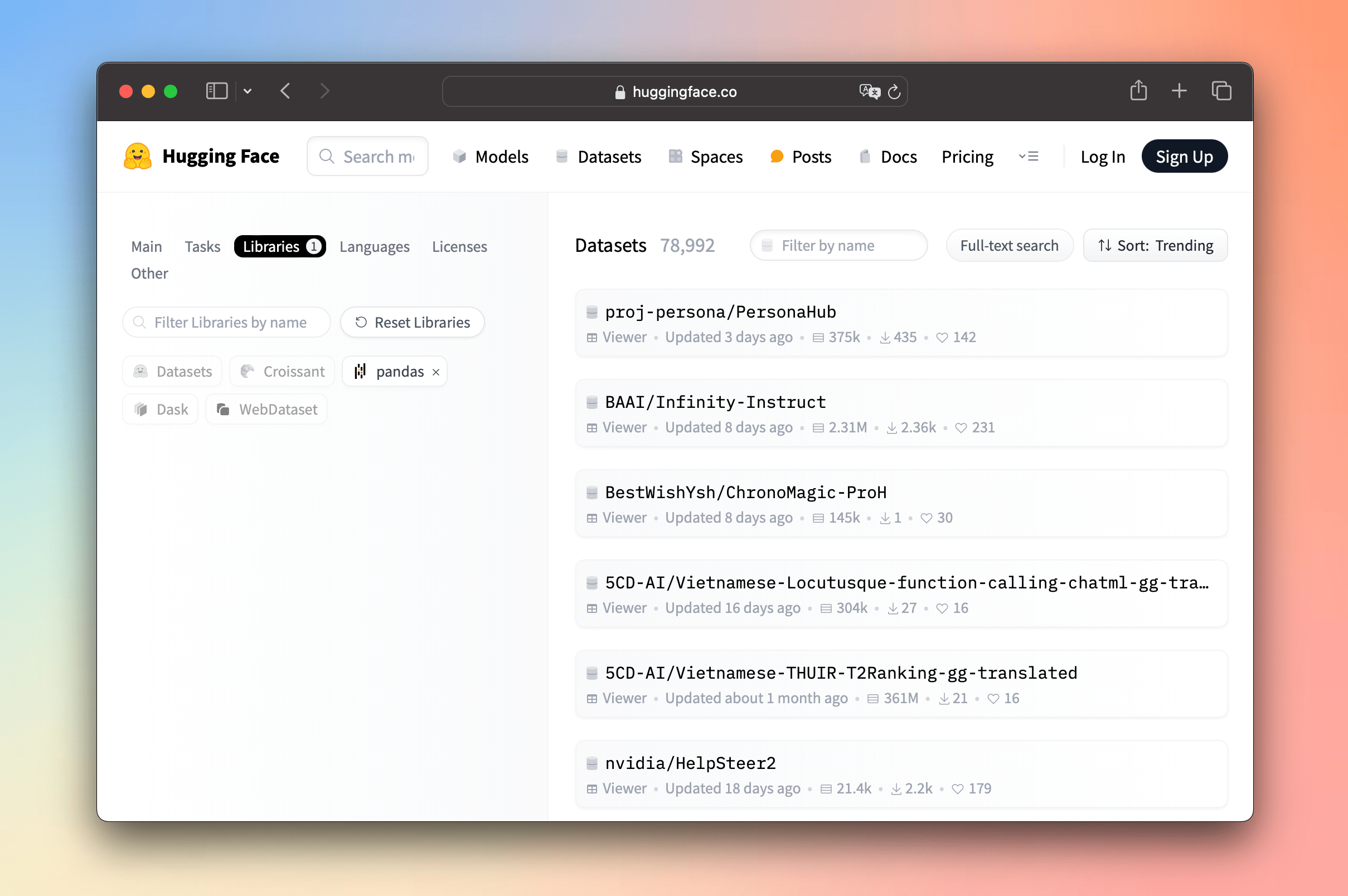 pandas compatible datasets