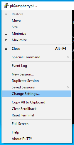 Putty Change Settings