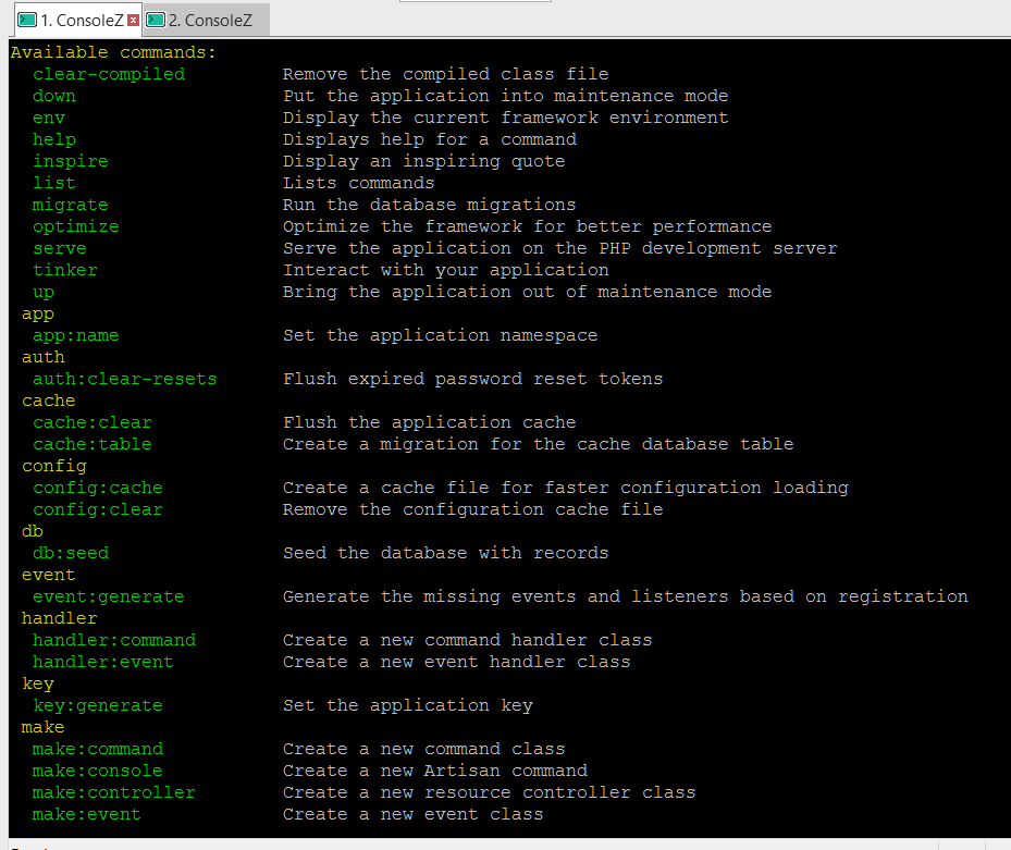 php artisan generator commands