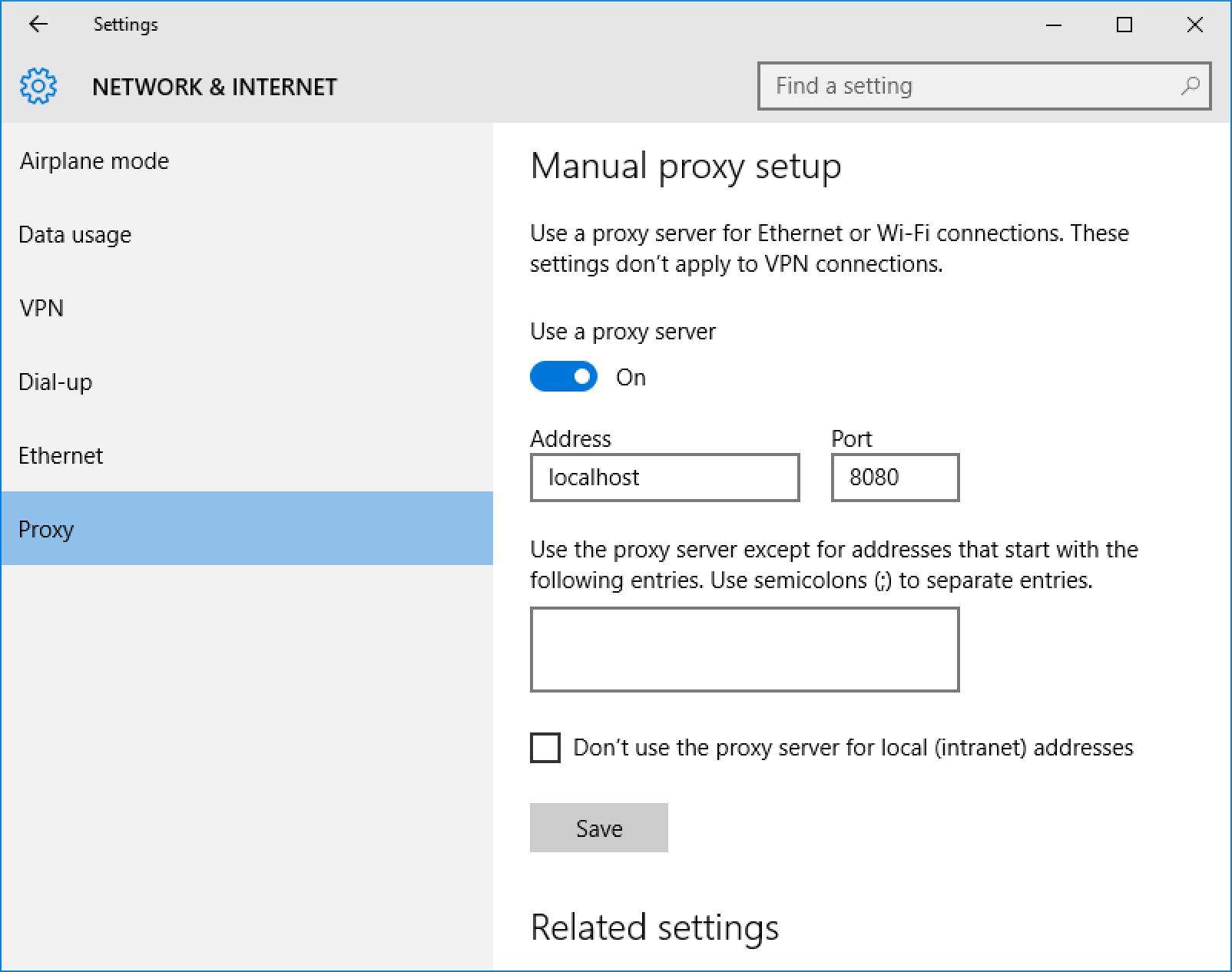 Setting up proxy on Windows 10