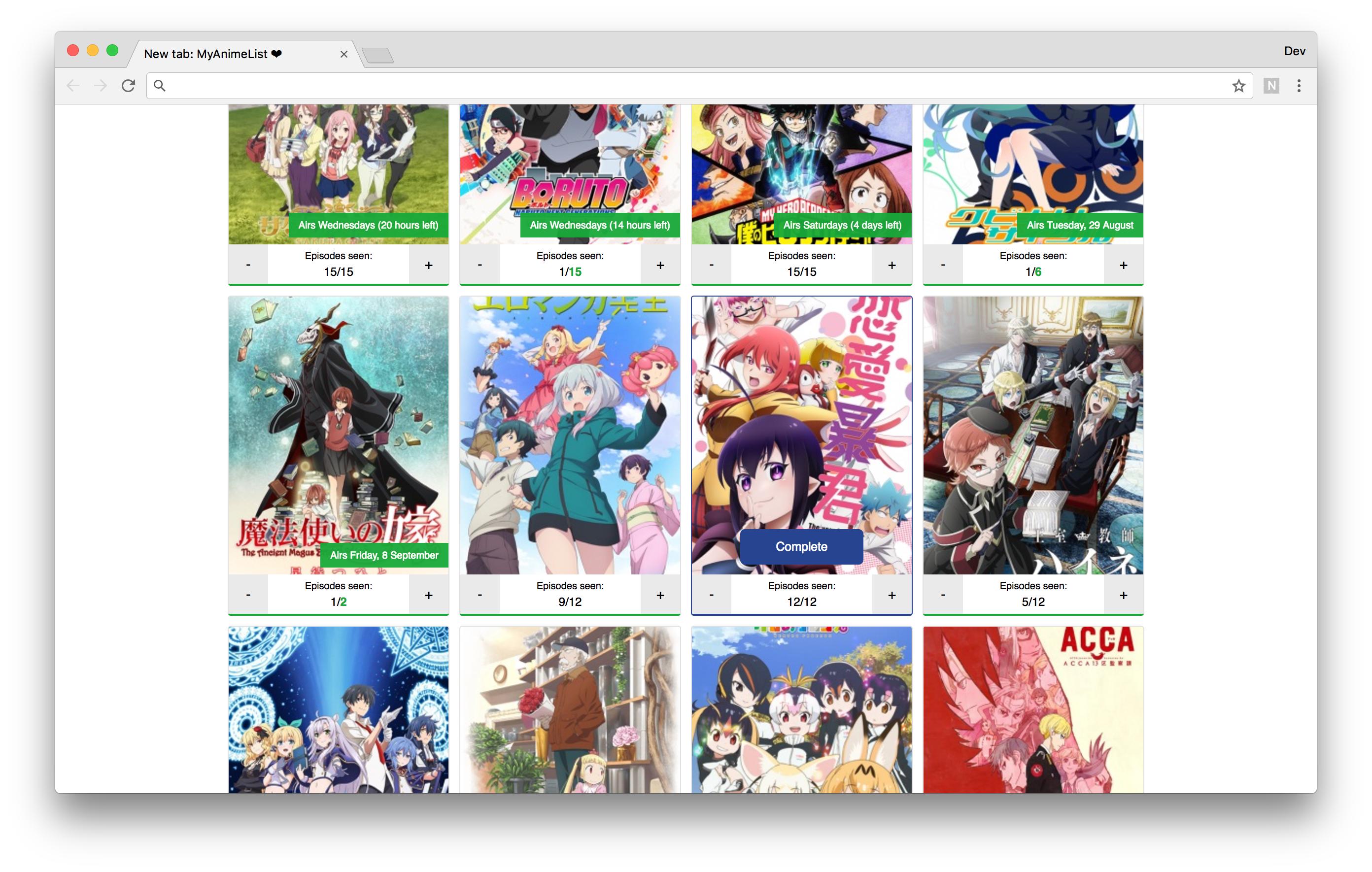 New Tab MyAnimeList - Complete shows