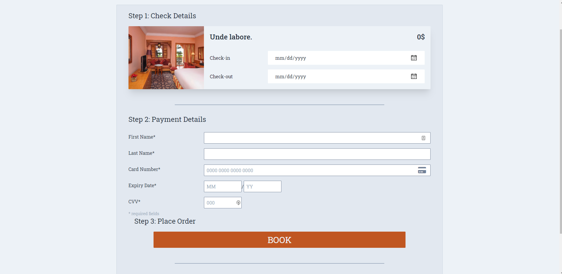 hotel101 booking form