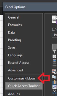 'Select Customize Ribbon' screenshot