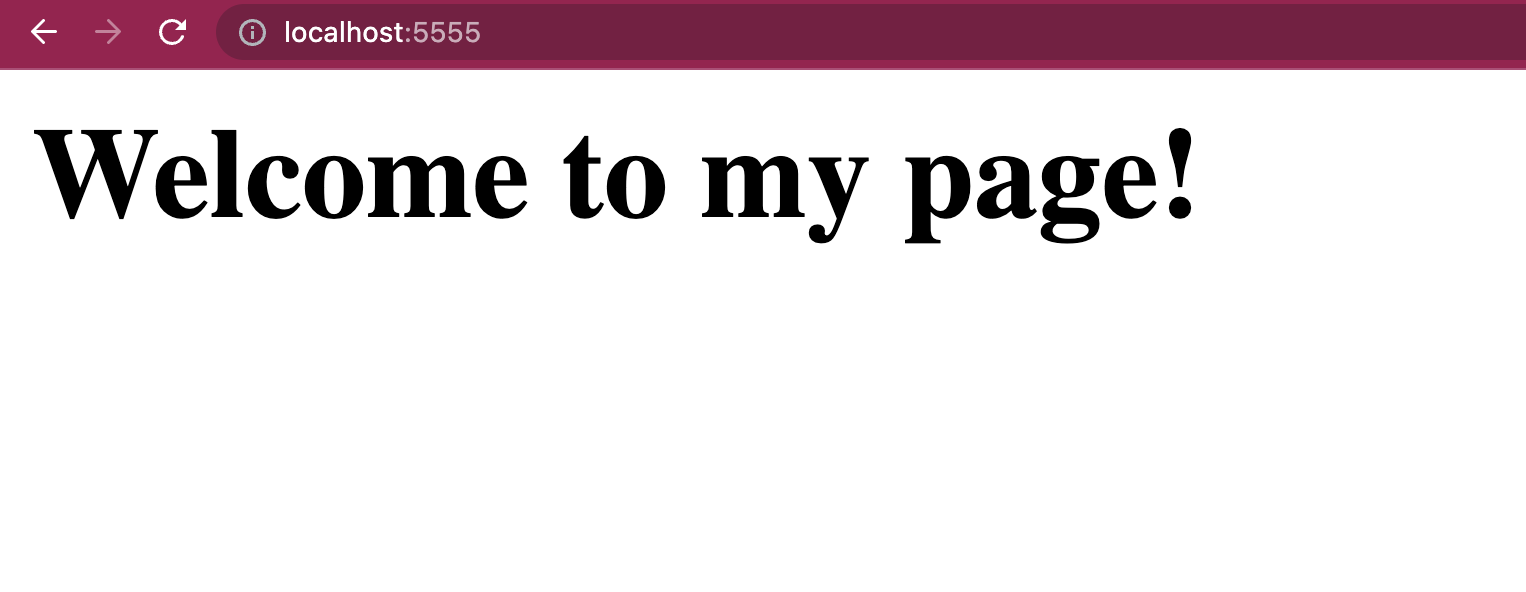 Webpage that says "Welcome to my page!"
