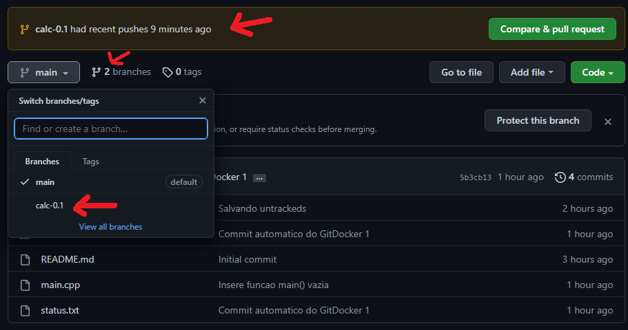 Mostrando a nova branch no repositorio remoto