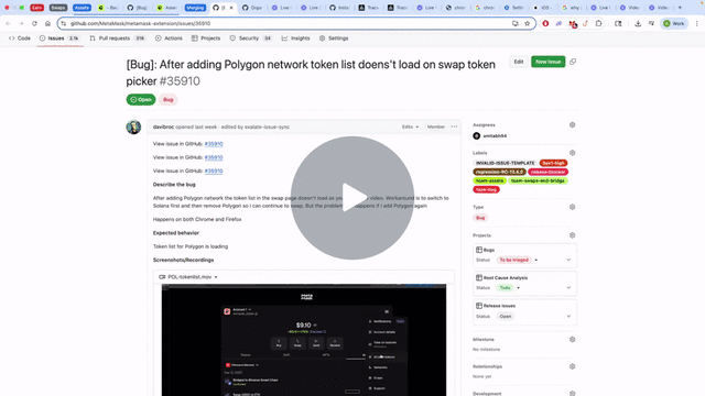 Reproducing Bug 35910 - Watch Video