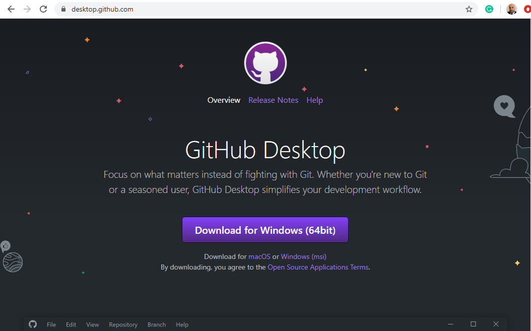 Image of the GitHub Desktop download page
