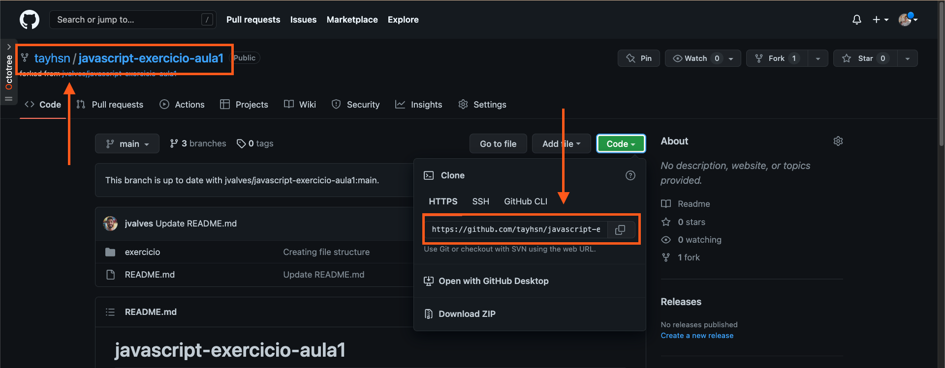 Garanta que o repositório é seu-usuário/nome-do-repo e faça o clone