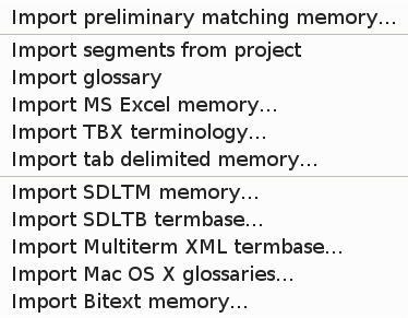 Memory > Import submenu