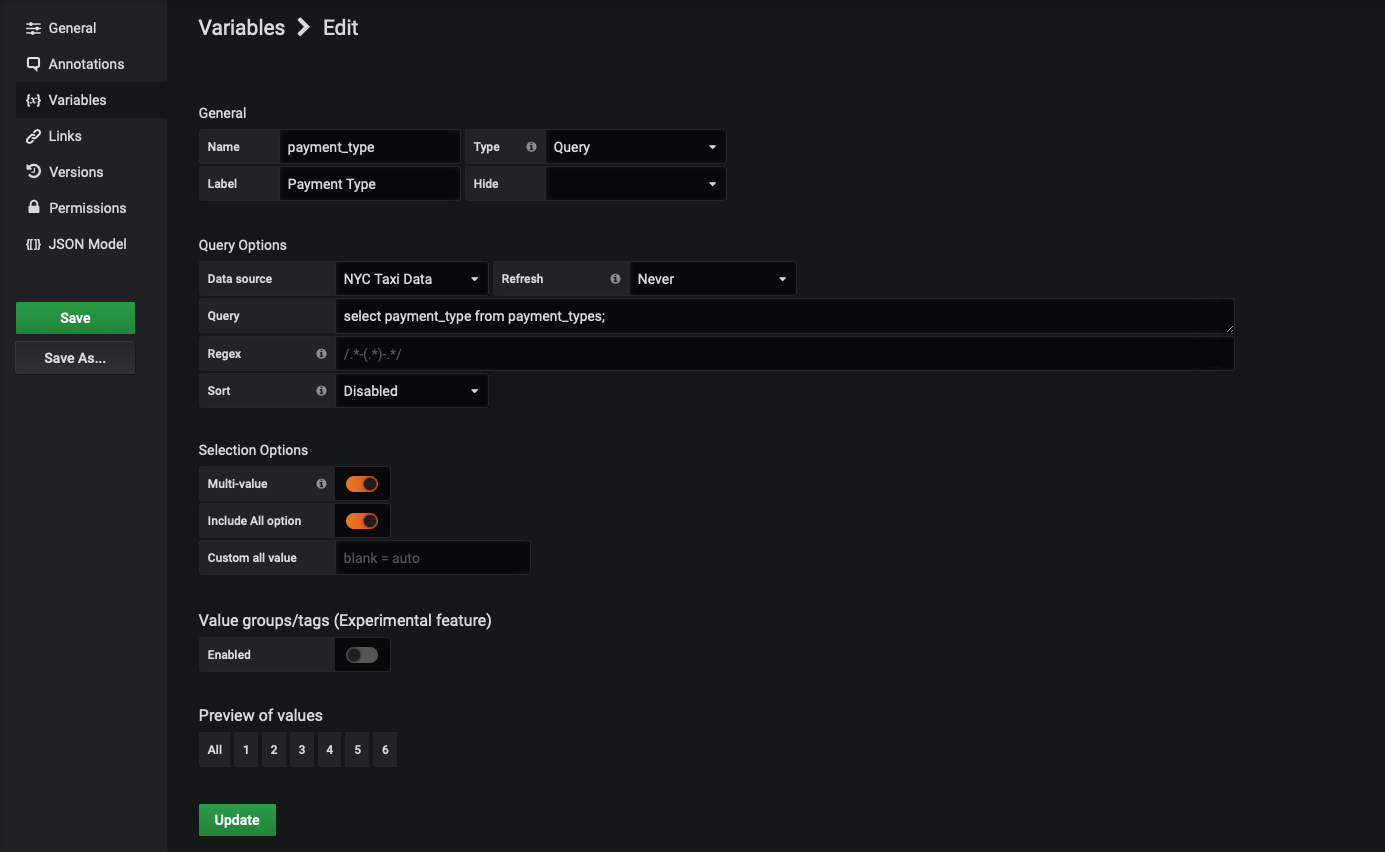 Using a variable to filter the results in a Grafana visualization