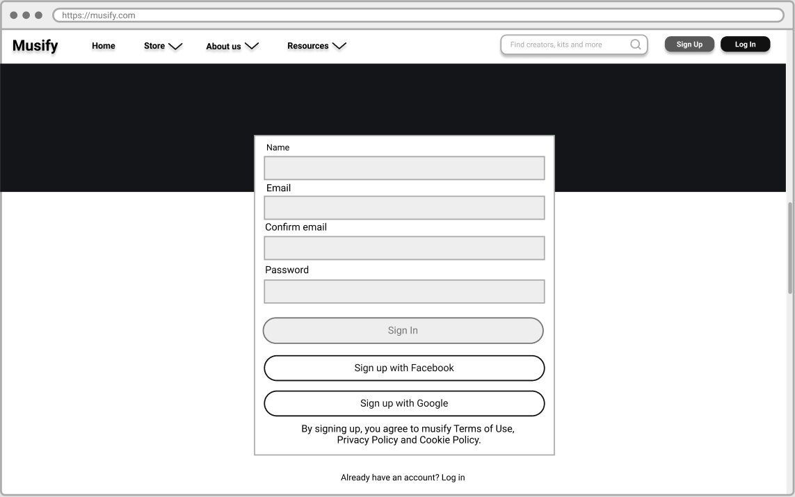 Wireframe register