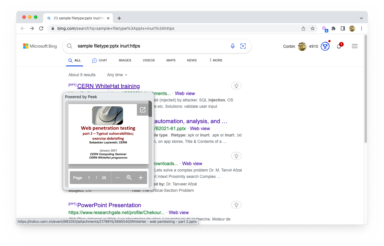Screenshot of extension in Google Chrome