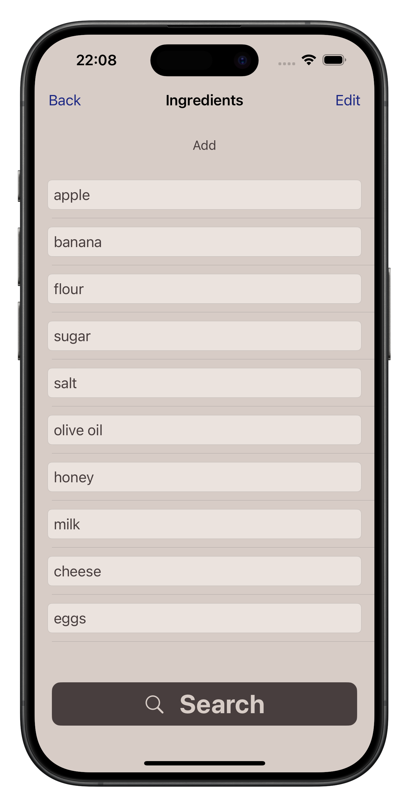 Ingredients Screen