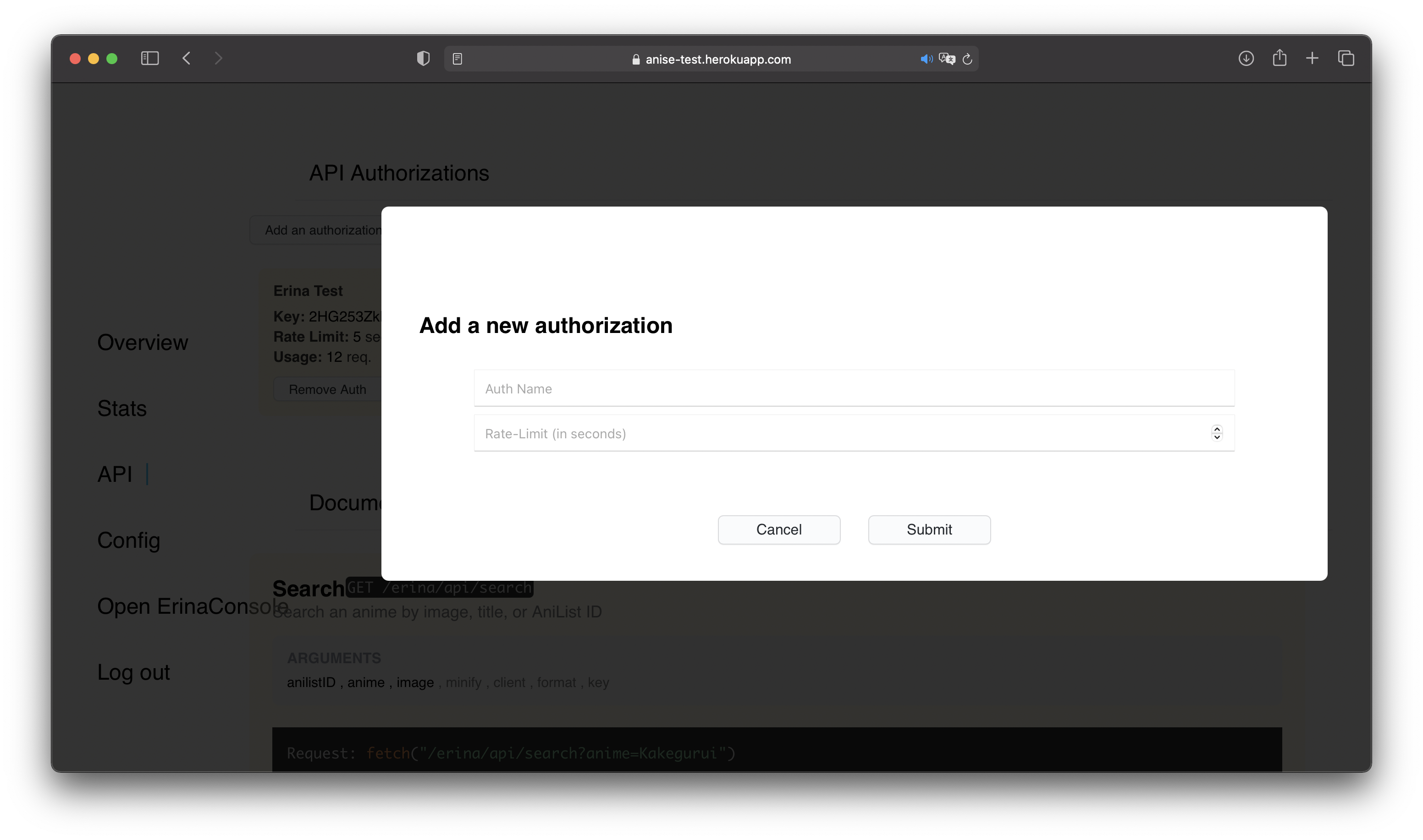 ErinaAdmin — Add an API auth