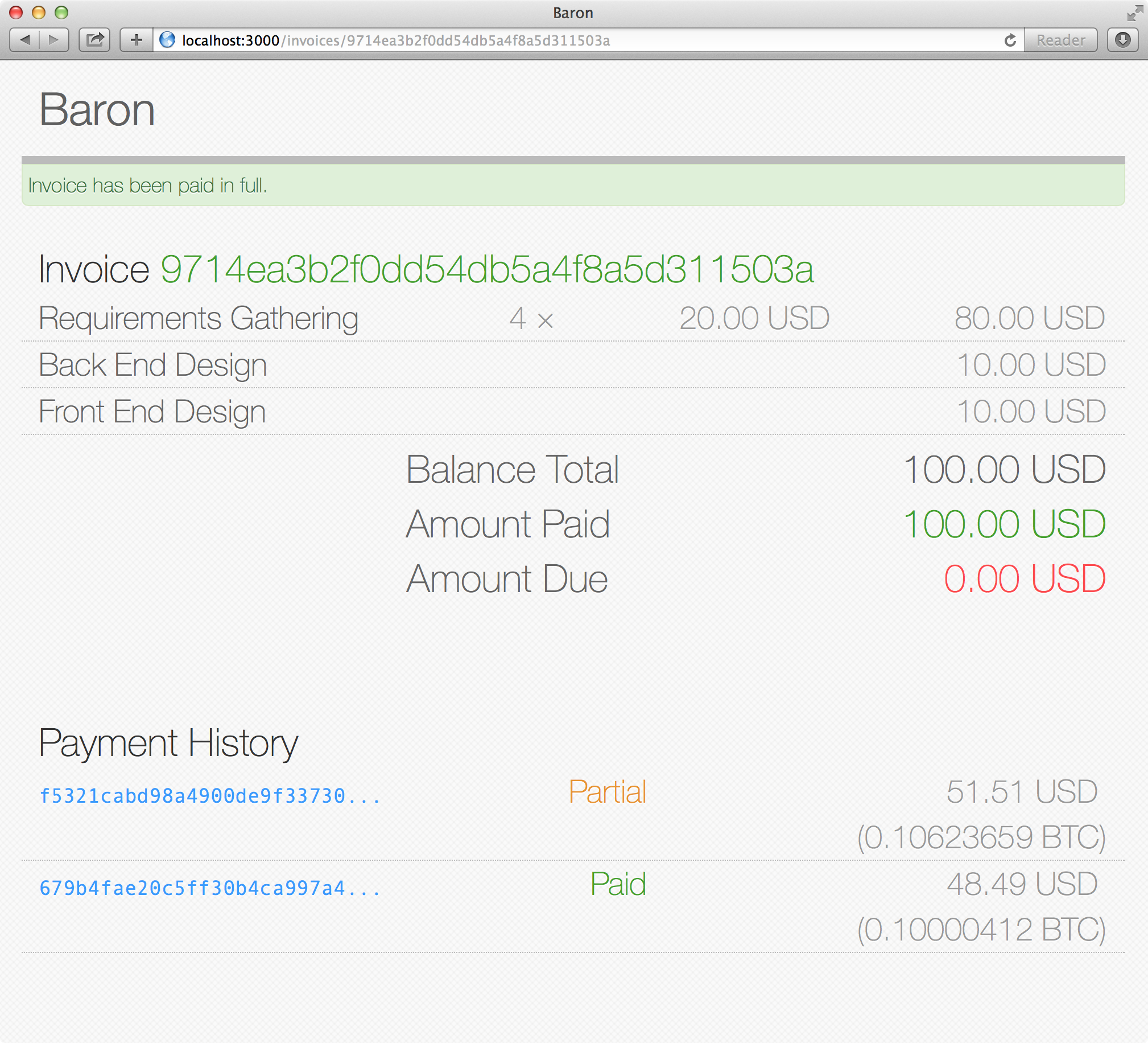 Partial Payment Screenshot