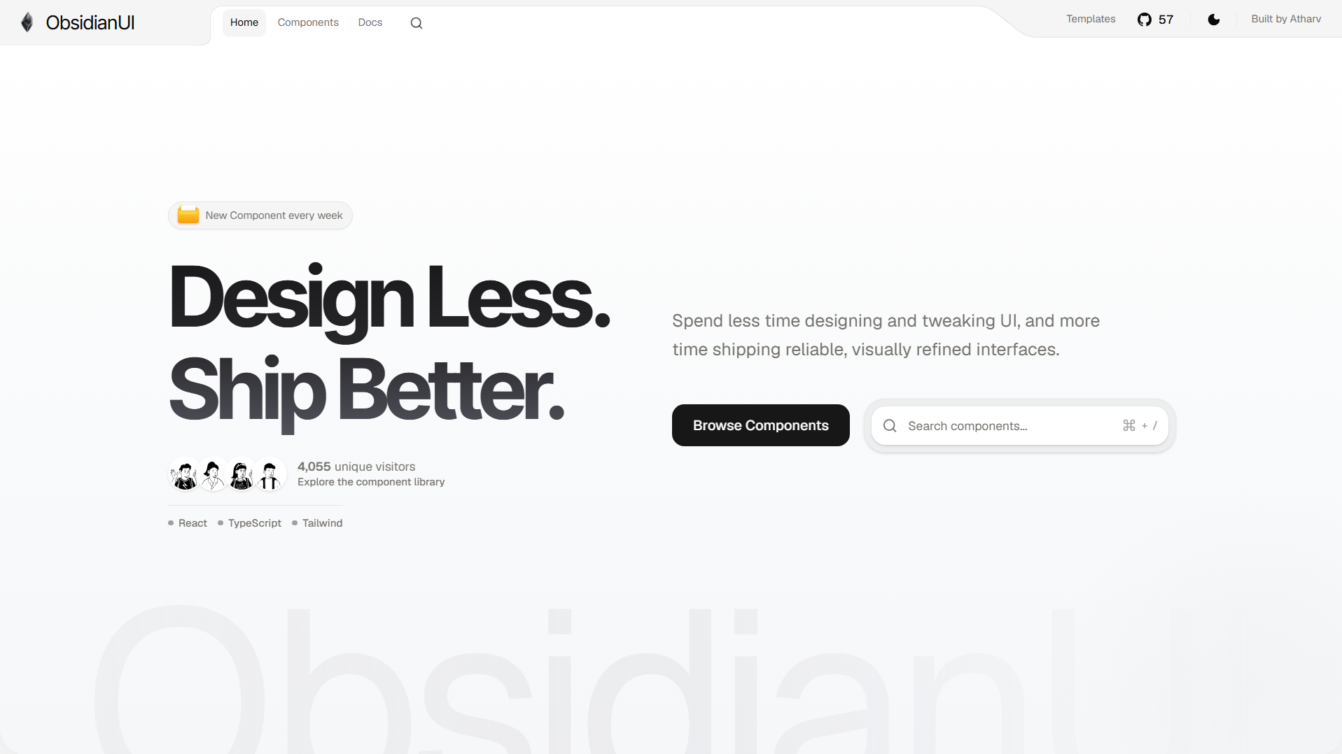 ObsidianUI - React & Tailwind CSS Components Library