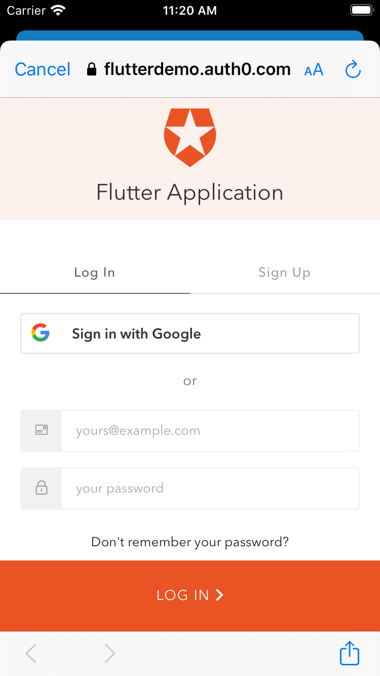 Auth0 Universal Login Page in a Flutter app