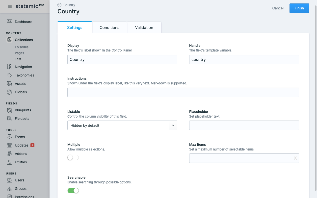 Statamic Language Country Options