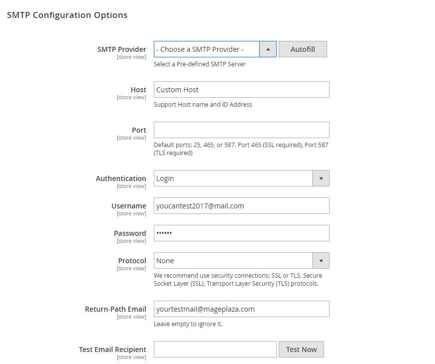 magento 2 smtp configuration